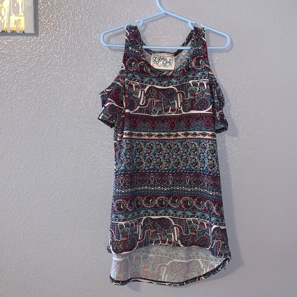 Glitter Girl Egyptian elephant open shoulder shirt
